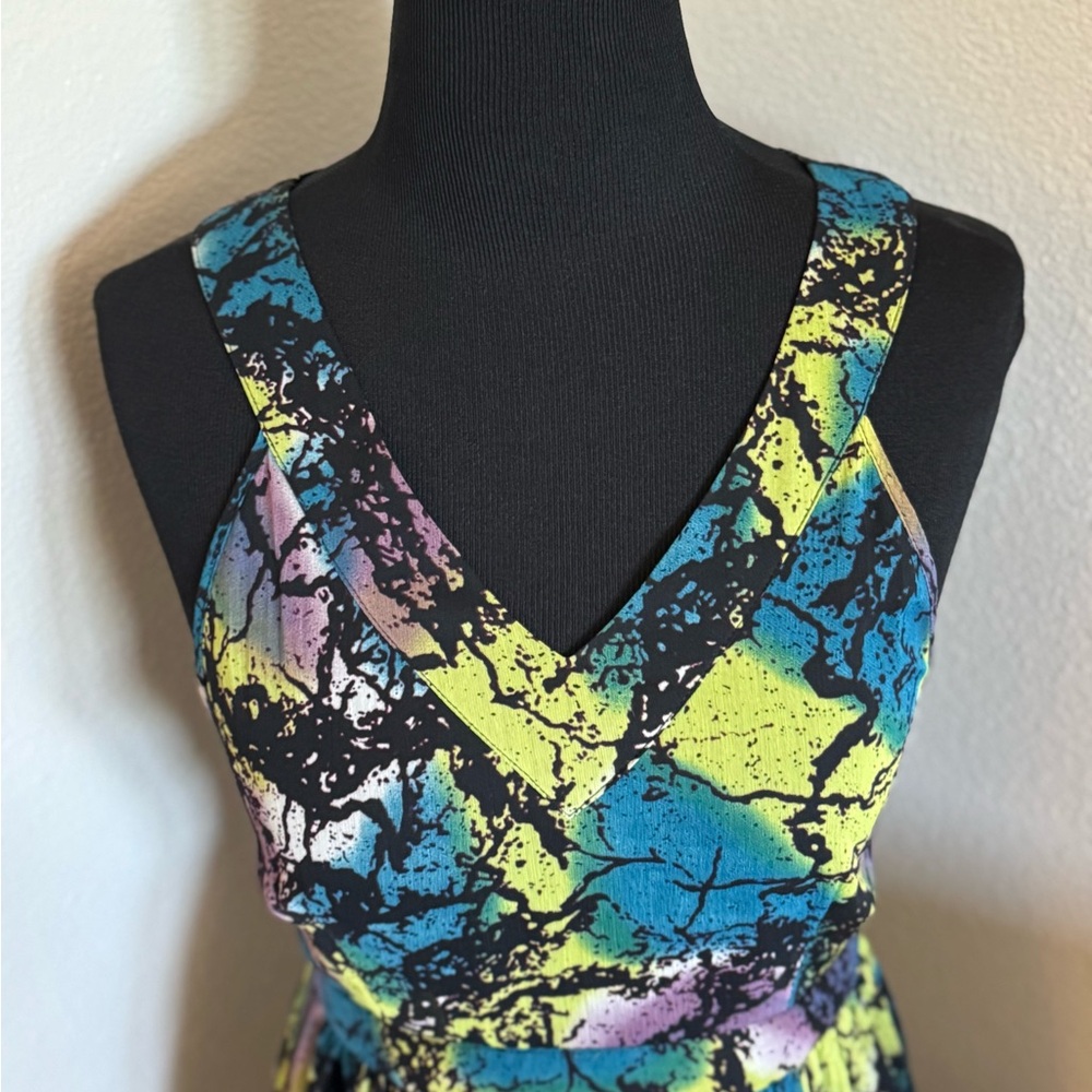 2 FOR $20 H&M Green Blue Floral Maxi Dress Sleeveless Lace Back Multi Color 6 - Picture 3 of 14